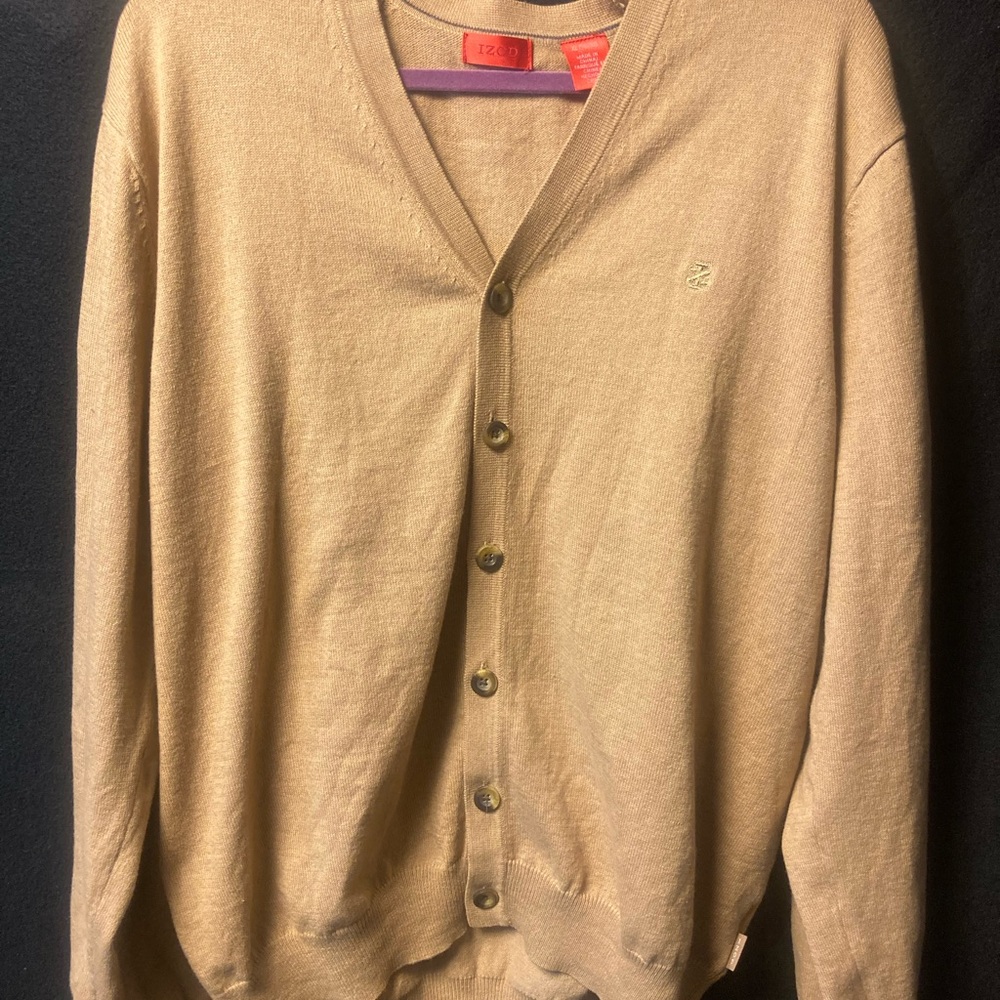 IZOD Men's Tan Button-Up Cardigan